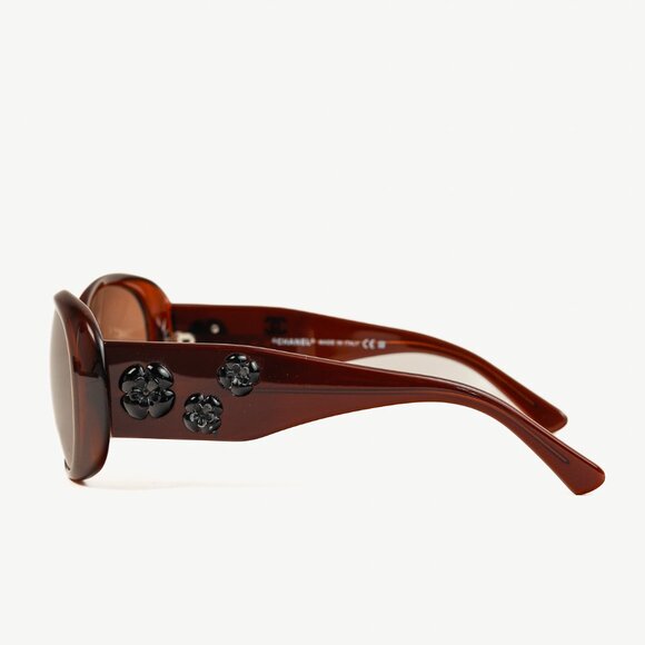 Chanel 5113 Brown Camellia-Detail Oversized Sunglasses - Picture 3 of 10